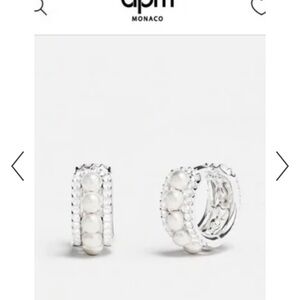 APM Monaco ETERNELLE Small Double Pavé Hoop Earrings with Pearls.